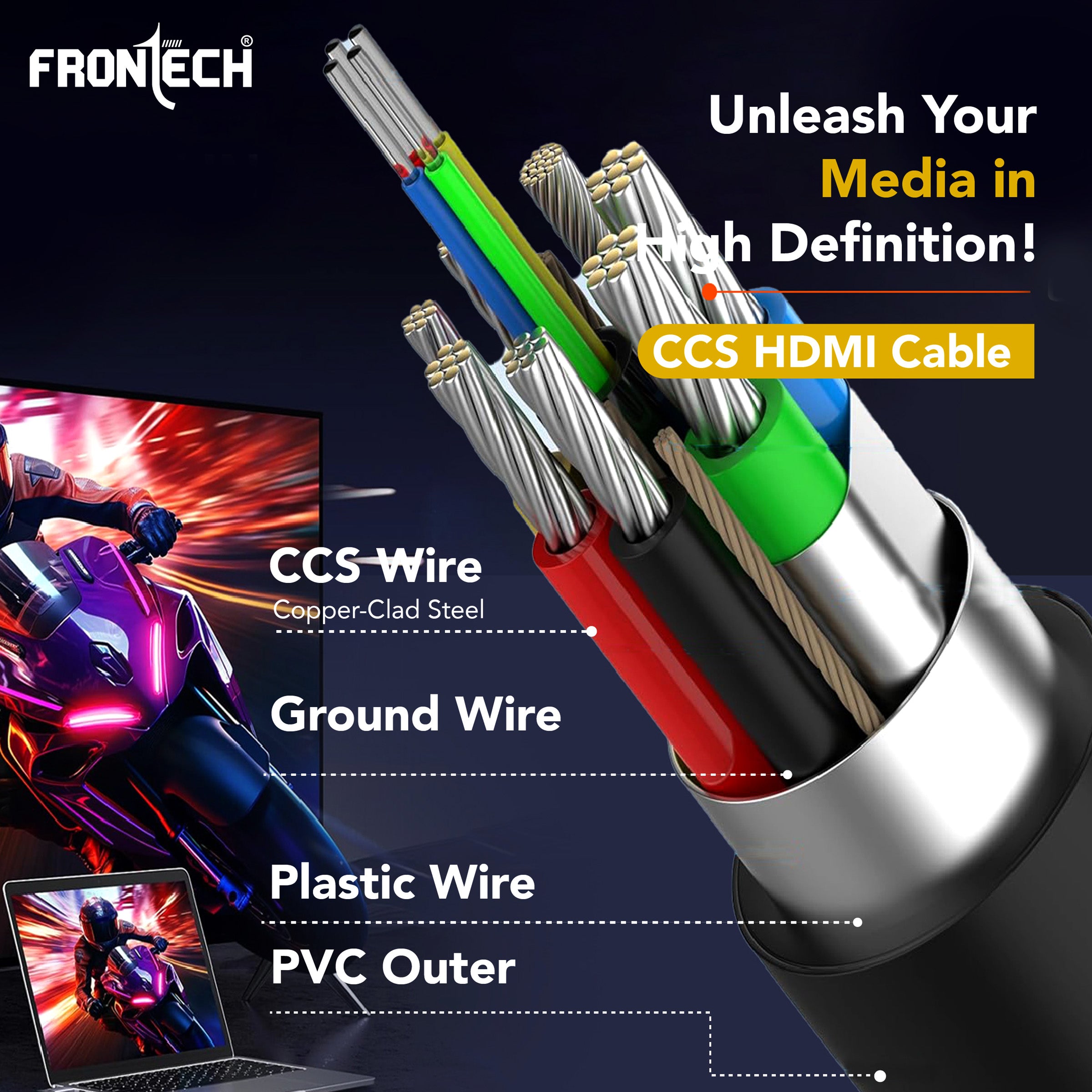 Frontech Copper Clad Steel HDMI Cable - 1.5M Length (NC-0018) Frontech Copper Clad Steel HDMI Cable - 1.5M Length (NC-0018)